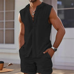 2025 New Men's Vest Shirt, Sleeveless Top and Shorts Plaid Two-Piece Set, Casual Trendy Sleeveless Shorts Hawaiian Beach Set - StepByStepNow