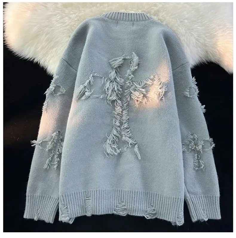 2025 Y2k Streetwear Maglione da uomo Nuovo Retro Foro con frange Maglione Allentato Versatile Maglieria Pullover Manica lunga Maglioni Abbigliamento - StepByStepNow