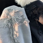 2025 Y2k Streetwear Maglione da uomo Nuovo Retro Foro con frange Maglione Allentato Versatile Maglieria Pullover Manica lunga Maglioni Abbigliamento - StepByStepNow