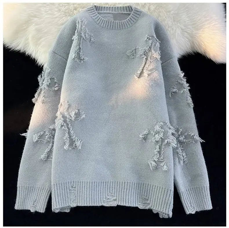 2025 Y2k Streetwear Maglione da uomo Nuovo Retro Foro con frange Maglione Allentato Versatile Maglieria Pullover Manica lunga Maglioni Abbigliamento - StepByStepNow