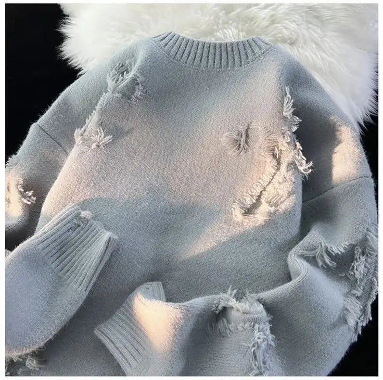 2025 Y2k Streetwear Maglione da uomo Nuovo Retro Foro con frange Maglione Allentato Versatile Maglieria Pullover Manica lunga Maglioni Abbigliamento - StepByStepNow