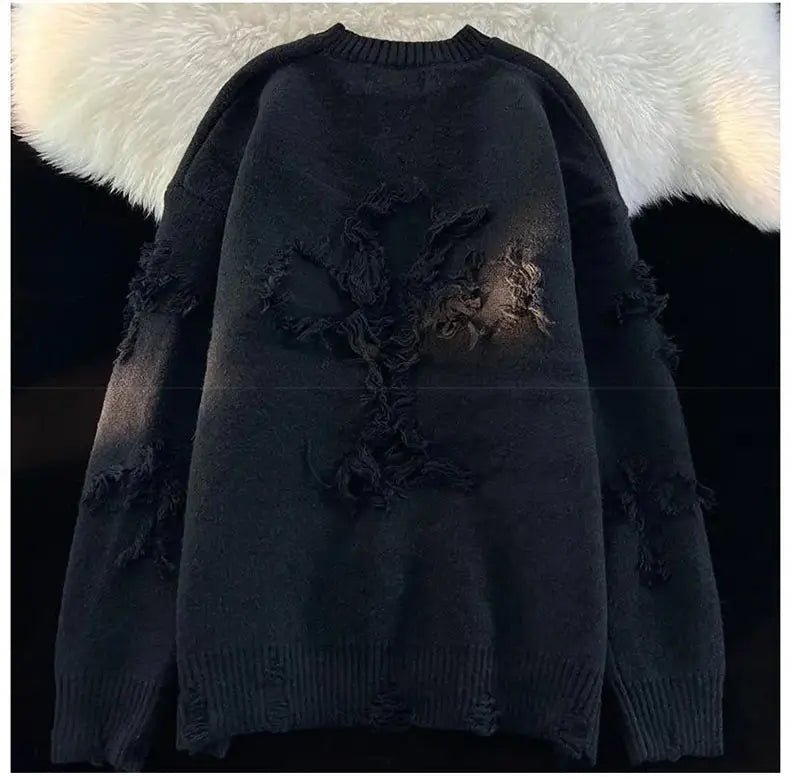 2025 Y2k Streetwear Maglione da uomo Nuovo Retro Foro con frange Maglione Allentato Versatile Maglieria Pullover Manica lunga Maglioni Abbigliamento - StepByStepNow