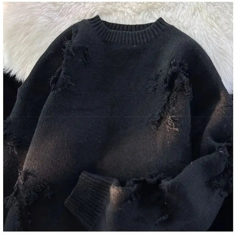 2025 Y2k Streetwear Maglione da uomo Nuovo Retro Foro con frange Maglione Allentato Versatile Maglieria Pullover Manica lunga Maglioni Abbigliamento - StepByStepNow