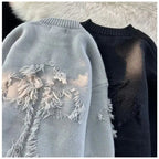 2025 Y2k Streetwear Maglione da uomo Nuovo Retro Foro con frange Maglione Allentato Versatile Maglieria Pullover Manica lunga Maglioni Abbigliamento - StepByStepNow