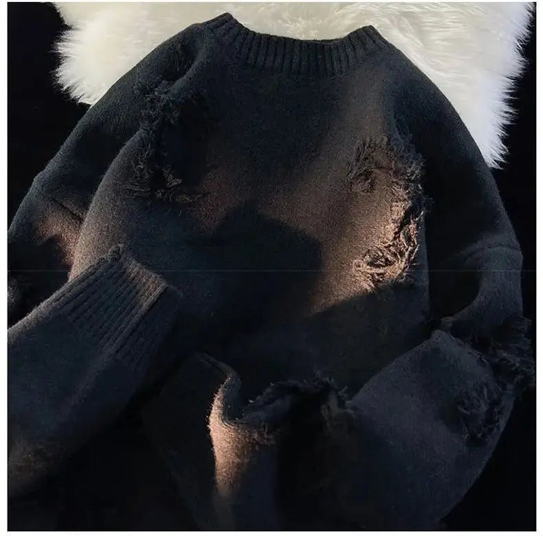 2025 Y2k Streetwear Maglione da uomo Nuovo Retro Foro con frange Maglione Allentato Versatile Maglieria Pullover Manica lunga Maglioni Abbigliamento - StepByStepNow