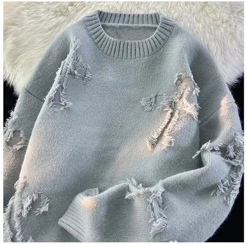 2025 Y2k Streetwear Maglione da uomo Nuovo Retro Foro con frange Maglione Allentato Versatile Maglieria Pullover Manica lunga Maglioni Abbigliamento - StepByStepNow