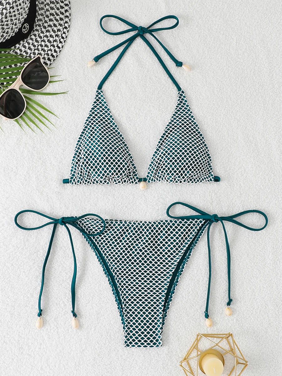 2026 Halter String Triangle Bikini Women Sexy Swimwear Female Mesh Swimsuit Solid Bathers Bathing Swimming Swim Suit Beachwear - StepByStepNow