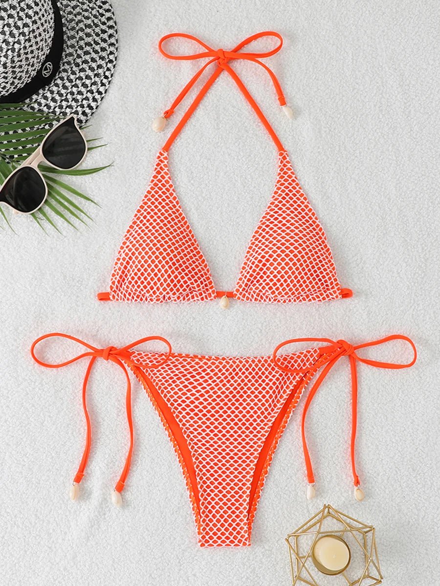 2026 Halter String Triangle Bikini Women Sexy Swimwear Female Mesh Swimsuit Solid Bathers Bathing Swimming Swim Suit Beachwear - StepByStepNow