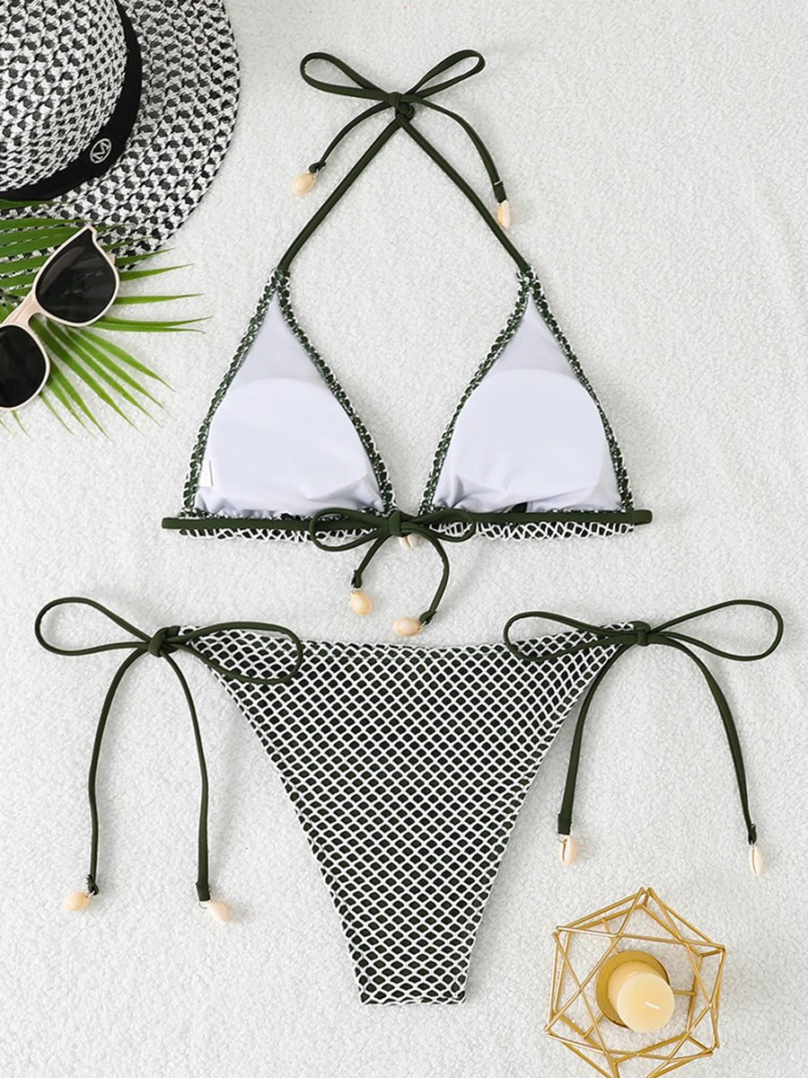 2026 Halter String Triangle Bikini Women Sexy Swimwear Female Mesh Swimsuit Solid Bathers Bathing Swimming Swim Suit Beachwear - StepByStepNow