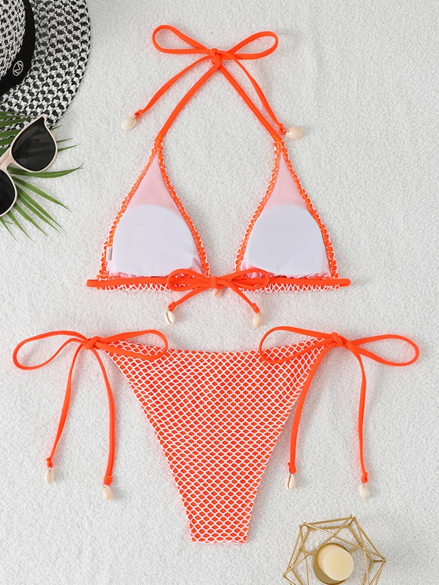 2026 Halter String Triangle Bikini Women Sexy Swimwear Female Mesh Swimsuit Solid Bathers Bathing Swimming Swim Suit Beachwear - StepByStepNow