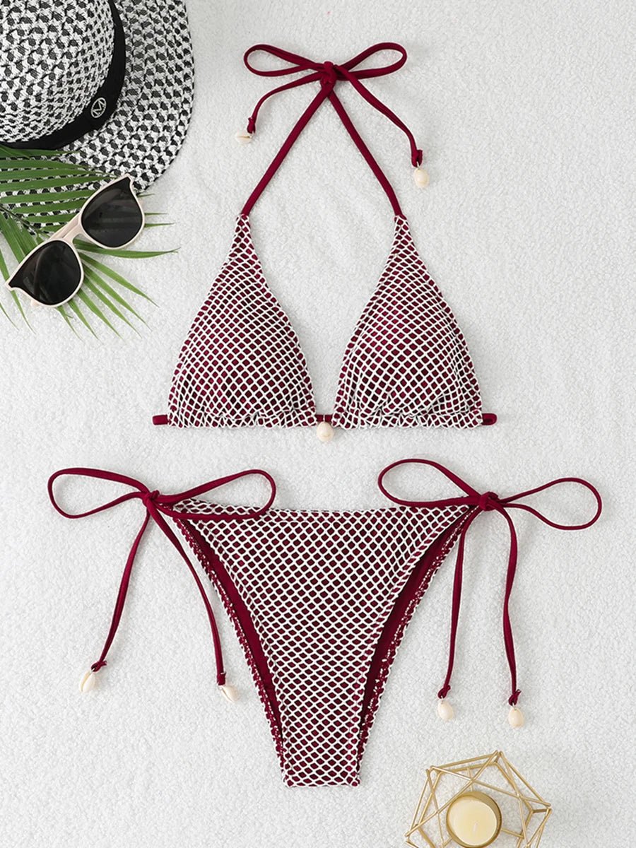 2026 Halter String Triangle Bikini Women Sexy Swimwear Female Mesh Swimsuit Solid Bathers Bathing Swimming Swim Suit Beachwear - StepByStepNow