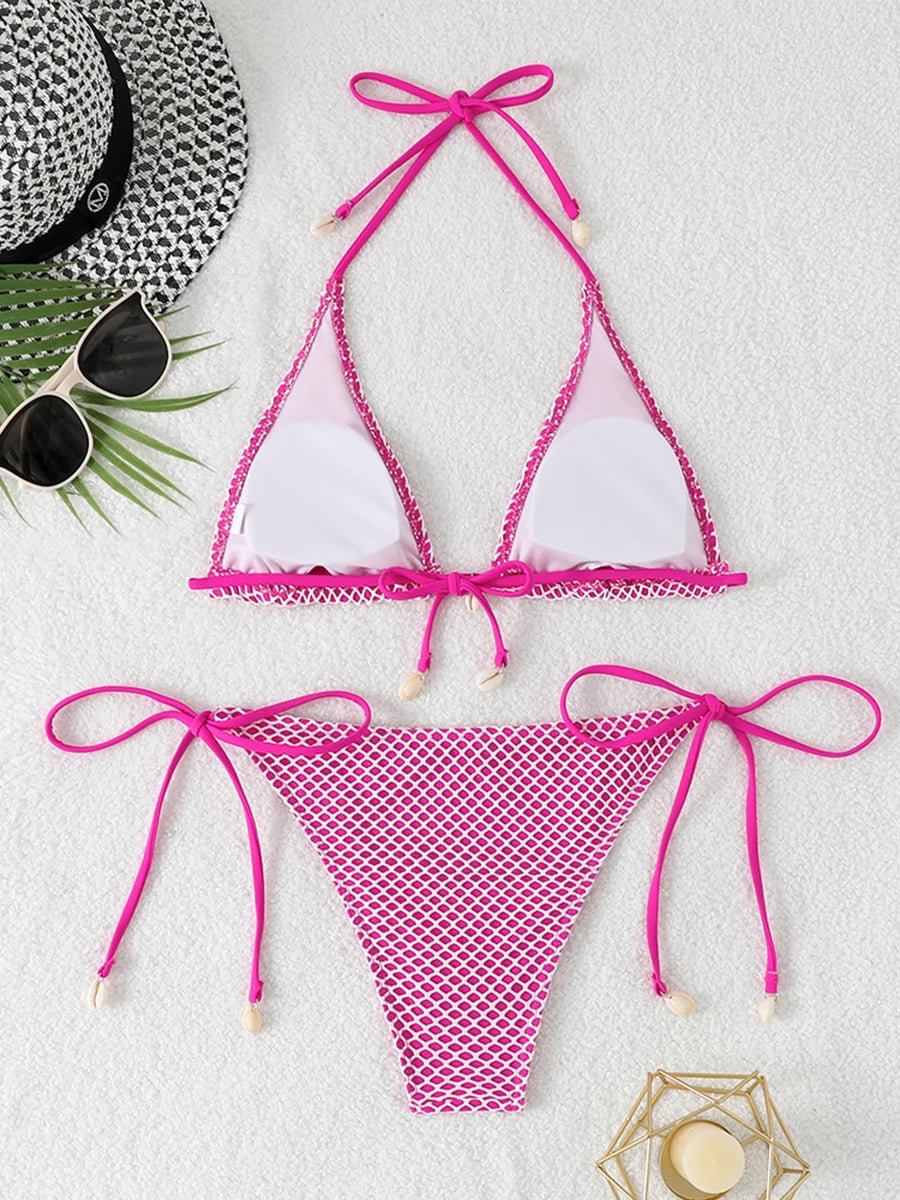 2026 Halter String Triangle Bikini Women Sexy Swimwear Female Mesh Swimsuit Solid Bathers Bathing Swimming Swim Suit Beachwear - StepByStepNow