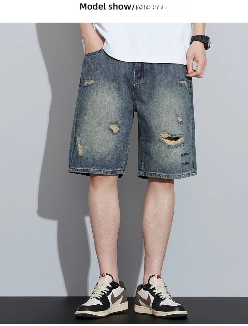2026 High Quality Spring/Summer Hole Denim Shorts Jeans Men's Versatile Loose Korean Trendy Pants Ins - StepByStepNow