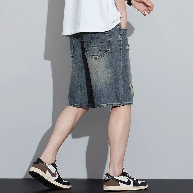 2026 High Quality Spring/Summer Hole Denim Shorts Jeans Men's Versatile Loose Korean Trendy Pants Ins - StepByStepNow