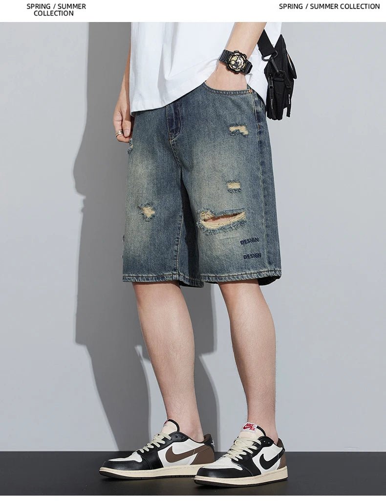 2026 High Quality Spring/Summer Hole Denim Shorts Jeans Men's Versatile Loose Korean Trendy Pants Ins - StepByStepNow