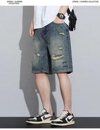 2026 High Quality Spring/Summer Hole Denim Shorts Jeans Men's Versatile Loose Korean Trendy Pants Ins - StepByStepNow
