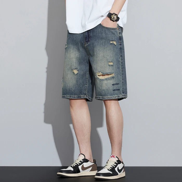 2026 High Quality Spring/Summer Hole Denim Shorts Jeans Men's Versatile Loose Korean Trendy Pants Ins - StepByStepNow