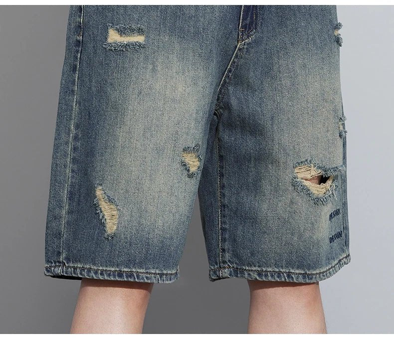 2026 High Quality Spring/Summer Hole Denim Shorts Jeans Men's Versatile Loose Korean Trendy Pants Ins - StepByStepNow