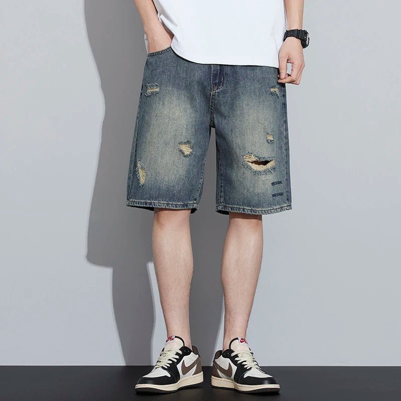 2026 High Quality Spring/Summer Hole Denim Shorts Jeans Men's Versatile Loose Korean Trendy Pants Ins - StepByStepNow