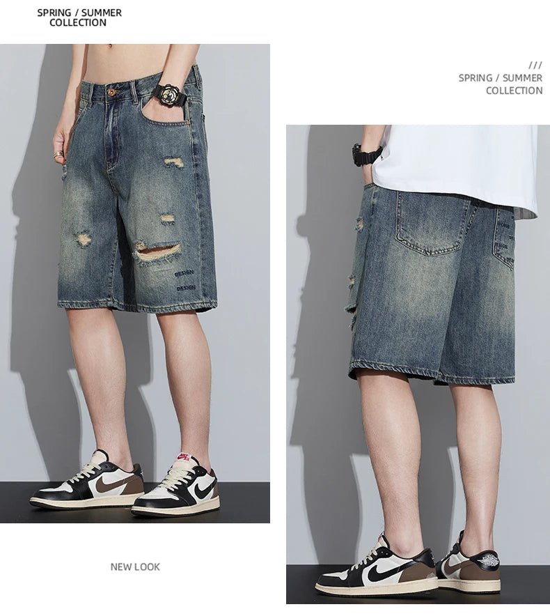 2026 High Quality Spring/Summer Hole Denim Shorts Jeans Men's Versatile Loose Korean Trendy Pants Ins - StepByStepNow