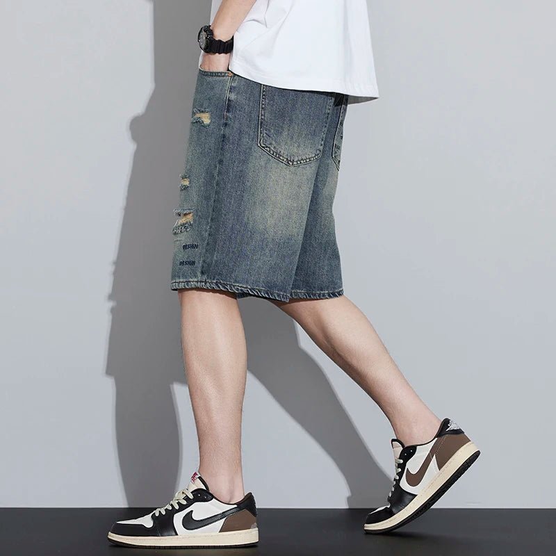 2026 High Quality Spring/Summer Hole Denim Shorts Jeans Men's Versatile Loose Korean Trendy Pants Ins - StepByStepNow