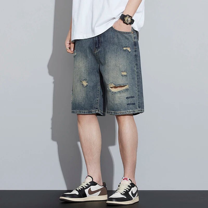 2026 High Quality Spring/Summer Hole Denim Shorts Jeans Men's Versatile Loose Korean Trendy Pants Ins - StepByStepNow