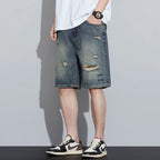 2026 High Quality Spring/Summer Hole Denim Shorts Jeans Men's Versatile Loose Korean Trendy Pants Ins - StepByStepNow