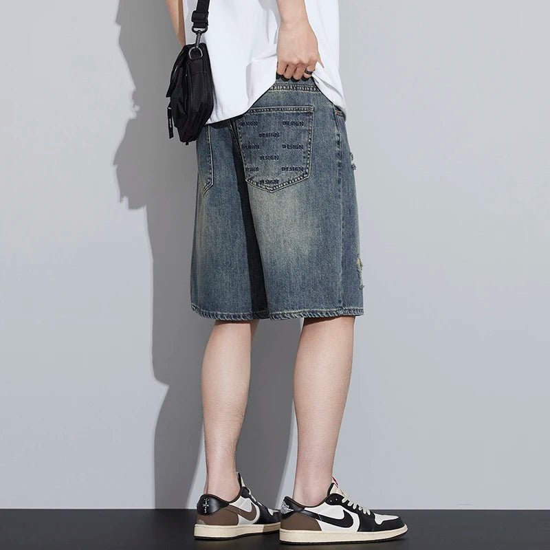 2026 High Quality Spring/Summer Hole Denim Shorts Jeans Men's Versatile Loose Korean Trendy Pants Ins - StepByStepNow