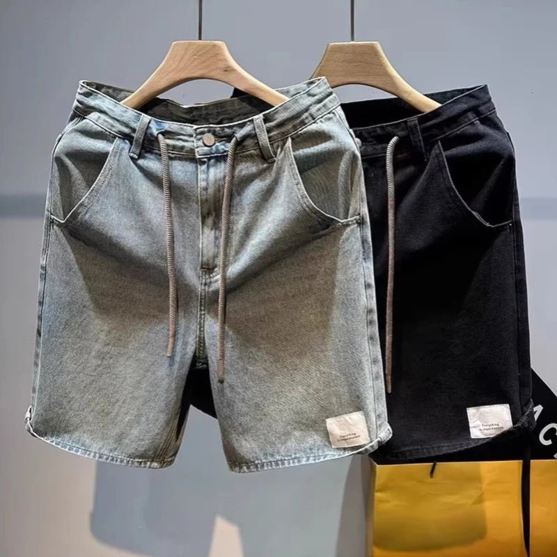 2026 Mens Straight Leg Blue Denim Shorts Summer Casual Five Inch Beach Shorts Thin Lightweight Y2K Vintage Japanese Relaxed Fit - StepByStepNow