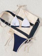 2026 New Arrival Sexy Bikini Set Women's Two Piece Swimsuit with Color Blocking Edge Tie Side Cross Back Swimwear for Beach Pool - StepByStepNow
