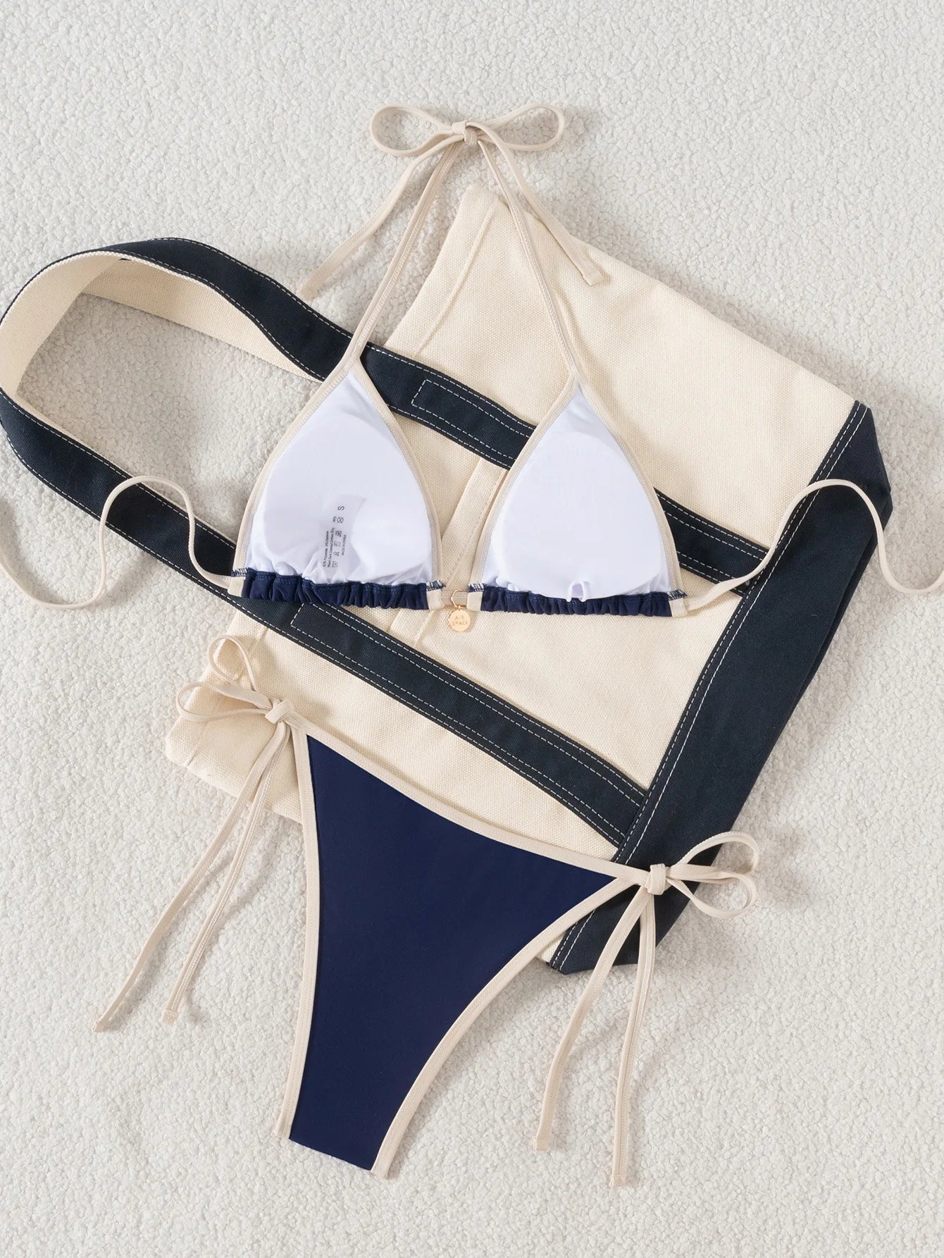 2026 New Arrival Sexy Bikini Set Women's Two Piece Swimsuit with Color Blocking Edge Tie Side Cross Back Swimwear for Beach Pool - StepByStepNow