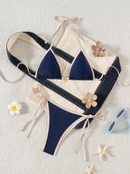 2026 New Arrival Sexy Bikini Set Women's Two Piece Swimsuit with Color Blocking Edge Tie Side Cross Back Swimwear for Beach Pool - StepByStepNow