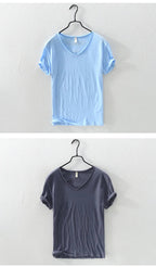 2026 New Mens T Shirt Pure Color V Collar Short Sleeved Tops Tees Men T-Shirt Slim Man Bamboo Fiber T-Shirts Fitness Male Clothe - StepByStepNow