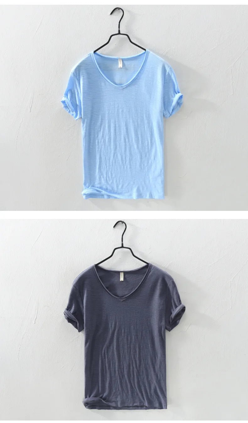 2026 New Mens T Shirt Pure Color V Collar Short Sleeved Tops Tees Men T-Shirt Slim Man Bamboo Fiber T-Shirts Fitness Male Clothe - StepByStepNow