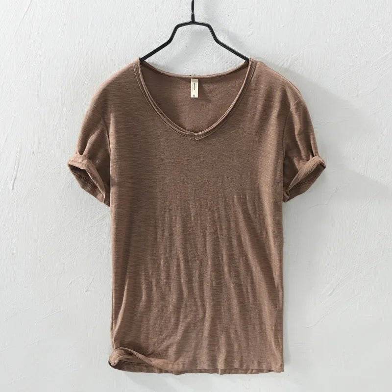 2026 New Mens T Shirt Pure Color V Collar Short Sleeved Tops Tees Men T-Shirt Slim Man Bamboo Fiber T-Shirts Fitness Male Clothe - StepByStepNow