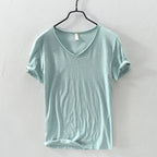 2026 New Mens T Shirt Pure Color V Collar Short Sleeved Tops Tees Men T-Shirt Slim Man Bamboo Fiber T-Shirts Fitness Male Clothe - StepByStepNow