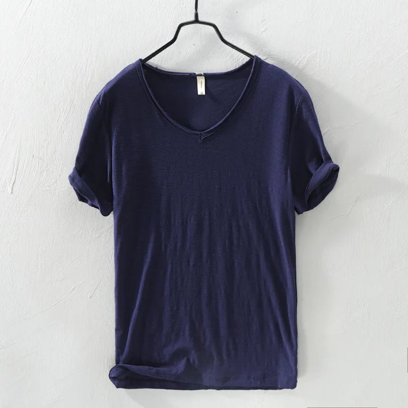 2026 New Mens T Shirt Pure Color V Collar Short Sleeved Tops Tees Men T-Shirt Slim Man Bamboo Fiber T-Shirts Fitness Male Clothe - StepByStepNow