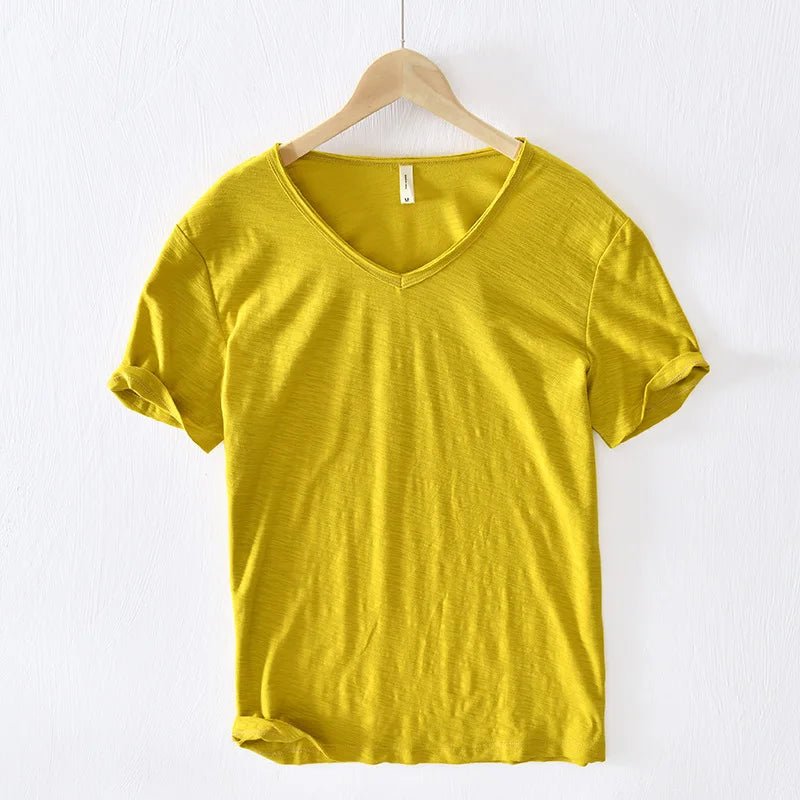 2026 New Mens T Shirt Pure Color V Collar Short Sleeved Tops Tees Men T-Shirt Slim Man Bamboo Fiber T-Shirts Fitness Male Clothe - StepByStepNow