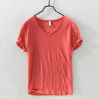 2026 New Mens T Shirt Pure Color V Collar Short Sleeved Tops Tees Men T-Shirt Slim Man Bamboo Fiber T-Shirts Fitness Male Clothe - StepByStepNow