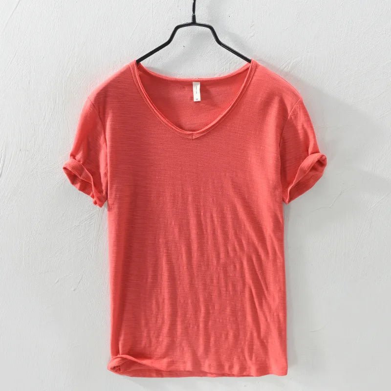 2026 New Mens T Shirt Pure Color V Collar Short Sleeved Tops Tees Men T-Shirt Slim Man Bamboo Fiber T-Shirts Fitness Male Clothe - StepByStepNow