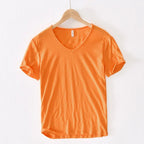 2026 New Mens T Shirt Pure Color V Collar Short Sleeved Tops Tees Men T-Shirt Slim Man Bamboo Fiber T-Shirts Fitness Male Clothe - StepByStepNow
