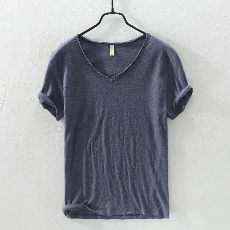 2026 New Mens T Shirt Pure Color V Collar Short Sleeved Tops Tees Men T-Shirt Slim Man Bamboo Fiber T-Shirts Fitness Male Clothe - StepByStepNow