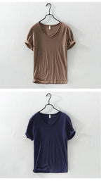 2026 New Mens T Shirt Pure Color V Collar Short Sleeved Tops Tees Men T-Shirt Slim Man Bamboo Fiber T-Shirts Fitness Male Clothe - StepByStepNow