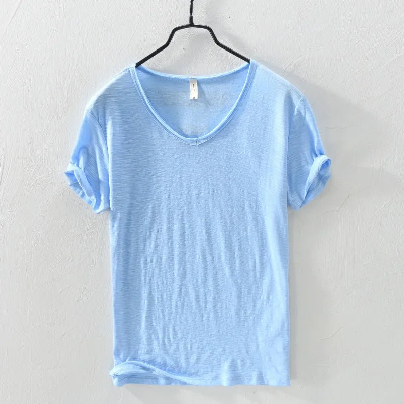 2026 New Mens T Shirt Pure Color V Collar Short Sleeved Tops Tees Men T-Shirt Slim Man Bamboo Fiber T-Shirts Fitness Male Clothe - StepByStepNow
