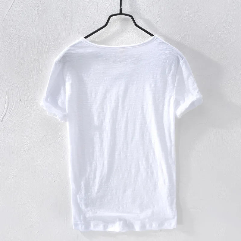 2026 New Mens T Shirt Pure Color V Collar Short Sleeved Tops Tees Men T-Shirt Slim Man Bamboo Fiber T-Shirts Fitness Male Clothe - StepByStepNow