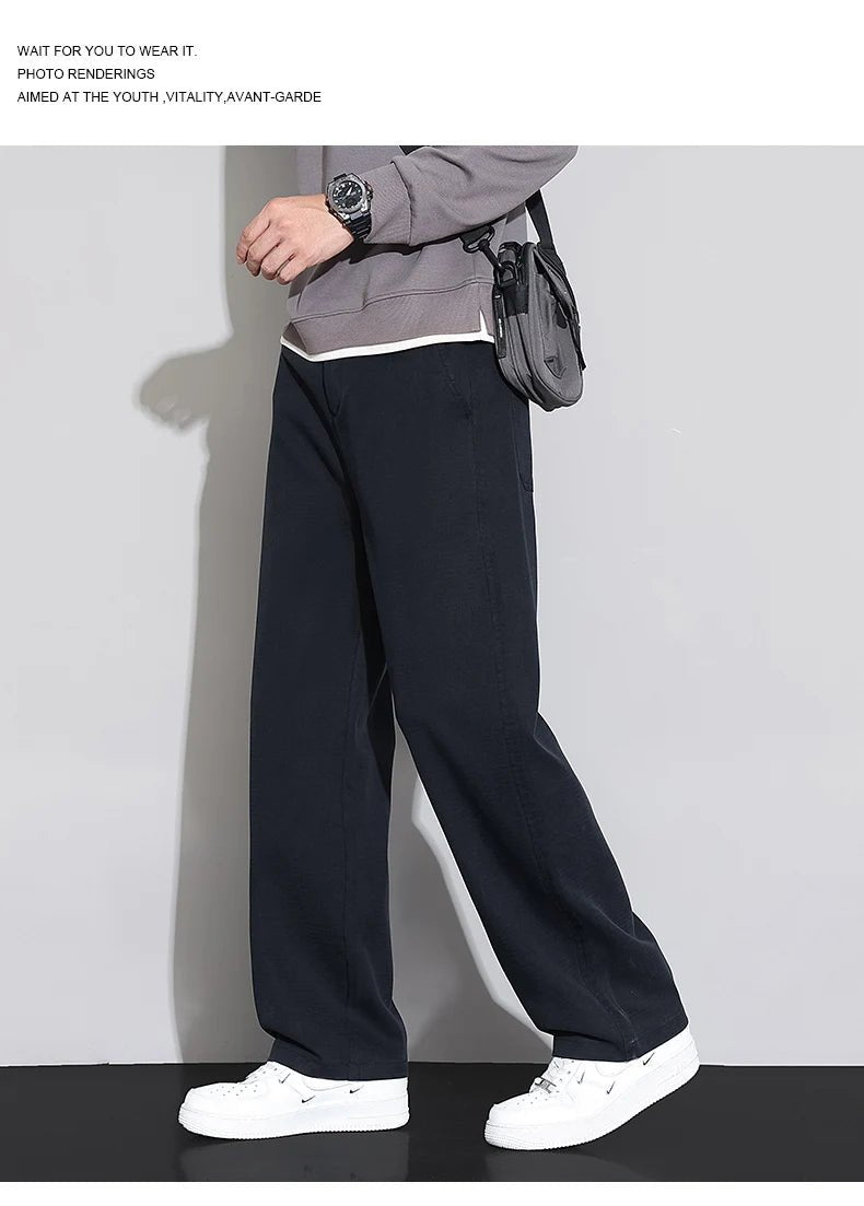 2026 New Spring Summer Soft Lyocell Fabric Men's Casual Pants Elastic Waist Wrinkle - free Breathe Loose Straight Trousers - StepByStepNow