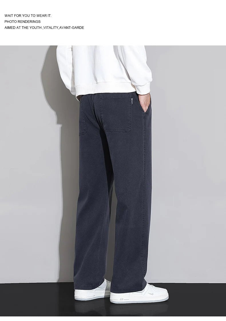 2026 New Spring Summer Soft Lyocell Fabric Men's Casual Pants Elastic Waist Wrinkle - free Breathe Loose Straight Trousers - StepByStepNow