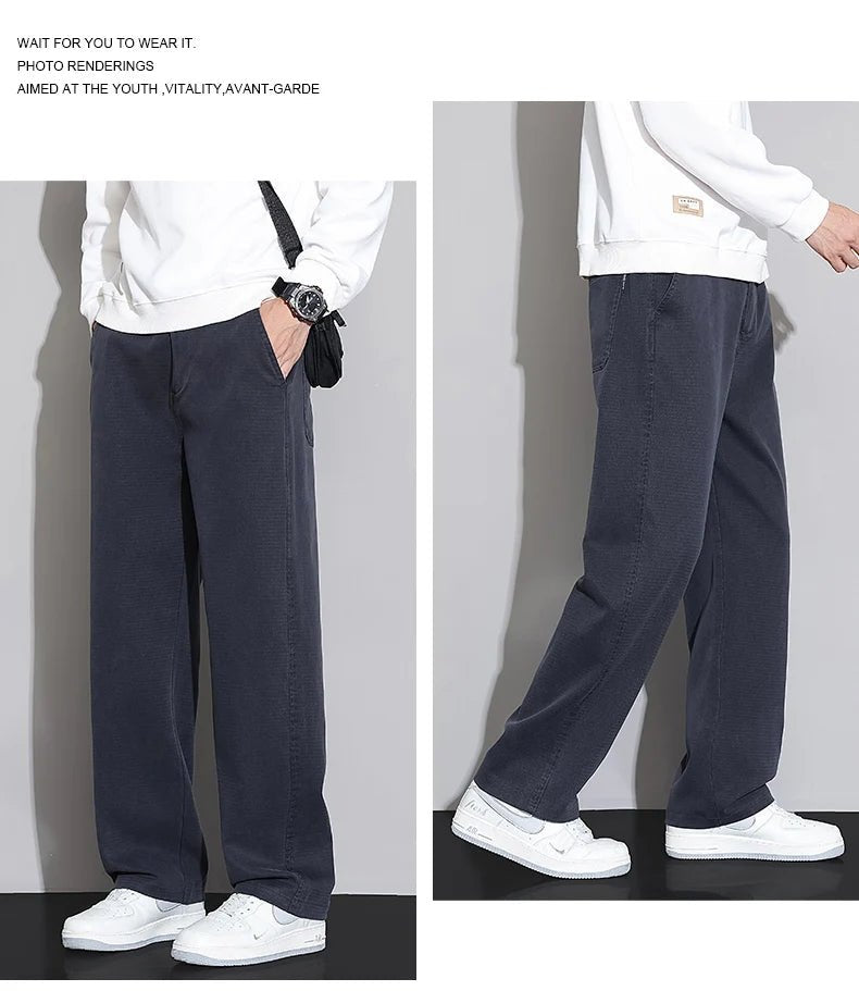 2026 New Spring Summer Soft Lyocell Fabric Men's Casual Pants Elastic Waist Wrinkle - free Breathe Loose Straight Trousers - StepByStepNow