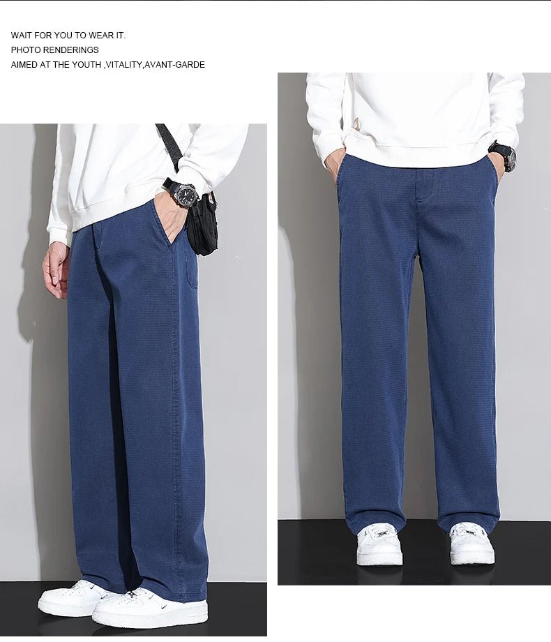 2026 New Spring Summer Soft Lyocell Fabric Men's Casual Pants Elastic Waist Wrinkle - free Breathe Loose Straight Trousers - StepByStepNow