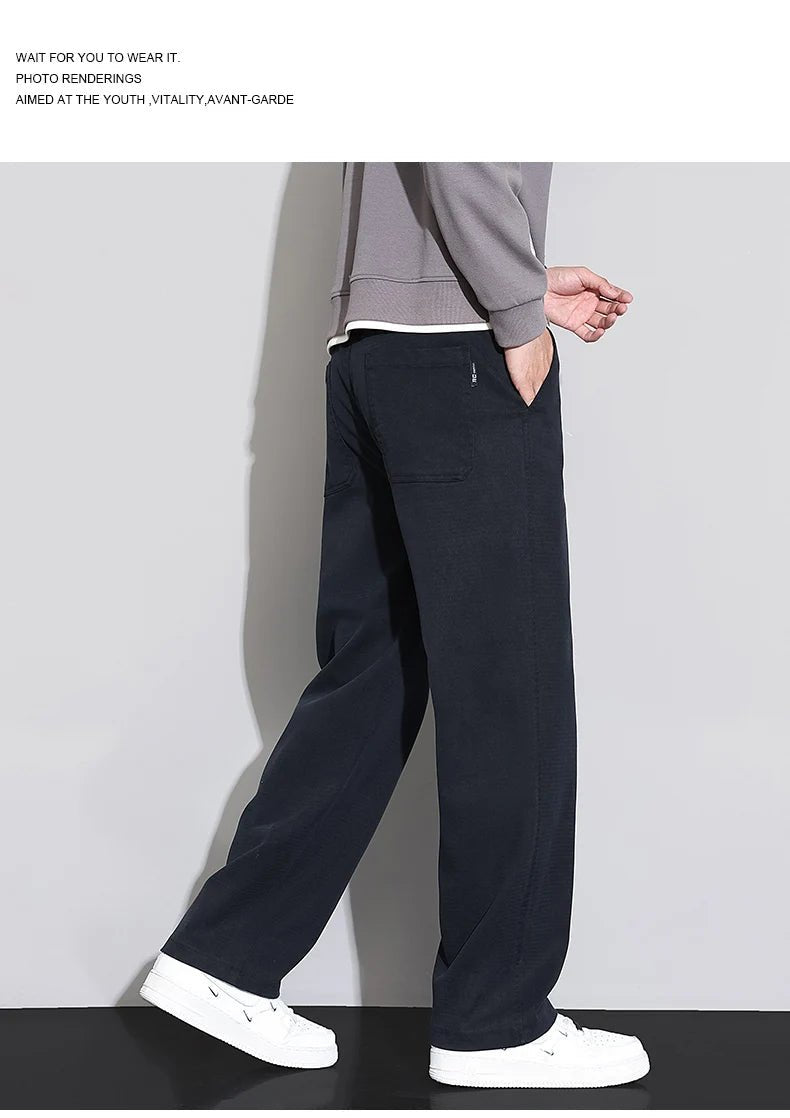 2026 New Spring Summer Soft Lyocell Fabric Men's Casual Pants Elastic Waist Wrinkle - free Breathe Loose Straight Trousers - StepByStepNow